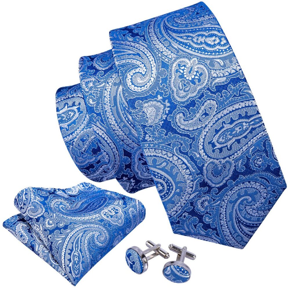 Blue & White Paisley Necktie Set - Picture 2 of 3